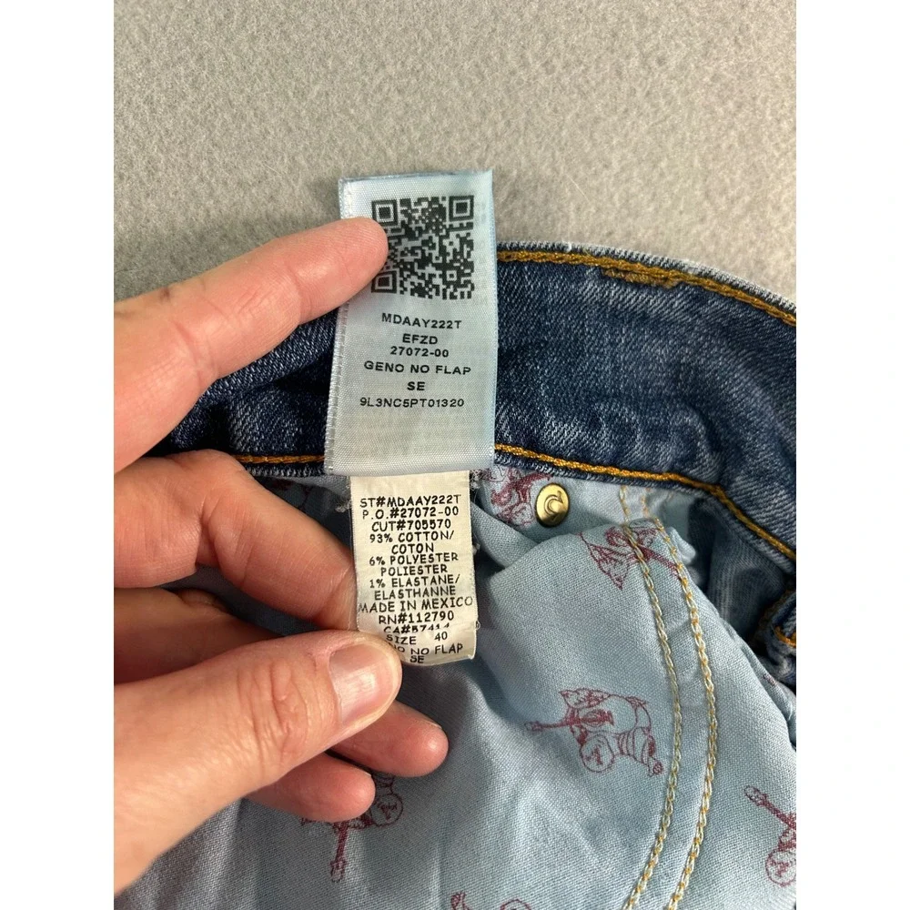 True Religion Jeans Mens 40 Blue Straight Leg Gino Slim Horseshoe Stitching